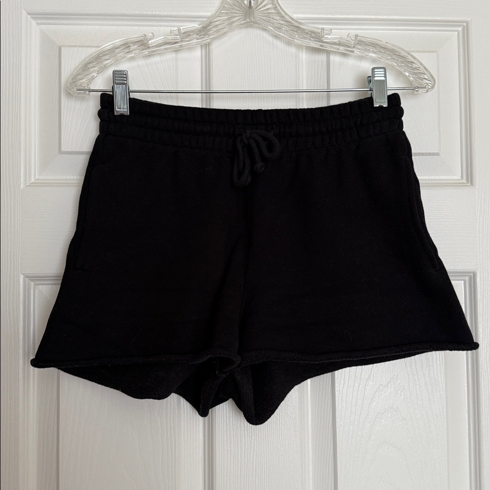 Aritzia TNA Black Cozy Fleece Boyfriend Mini Shorts XS